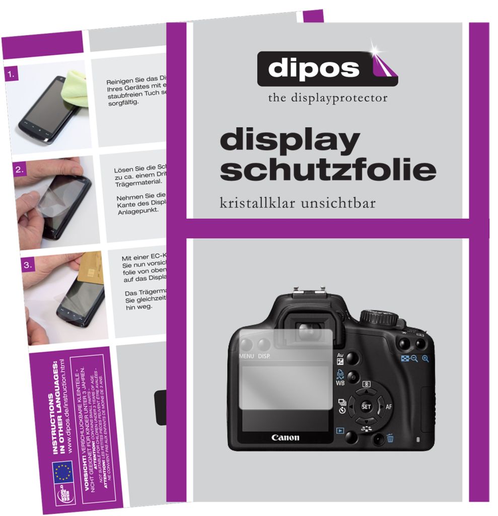 5x Schutzfolie für Canon EOS 1000D klar Displayschutzfolie Folie Display Schutz dipos
