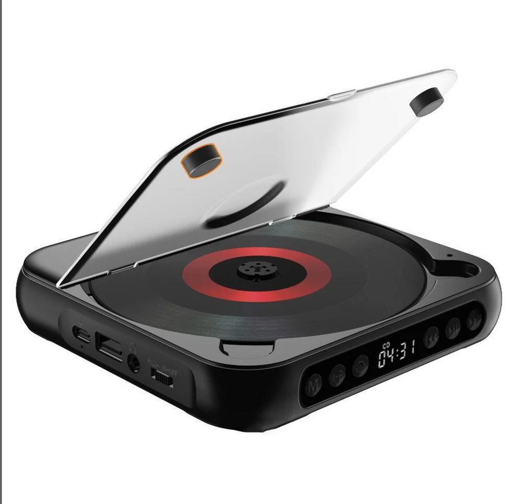 Tragbarer Bluetooth-CD-Player - CD-Player - USB-C Schnellladen - Integrierter Lautsprecher - Kompakt - Schwarz