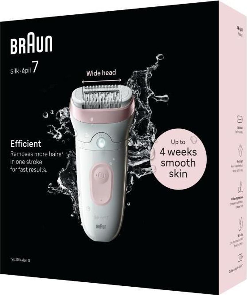 Elektrischer Epilierer Braun Silk-Epil 7 SE 7-000, 2 Geschwindigkeiten, Kabellos, 40 Min Akkulaufzeit, Weiß/Rosa