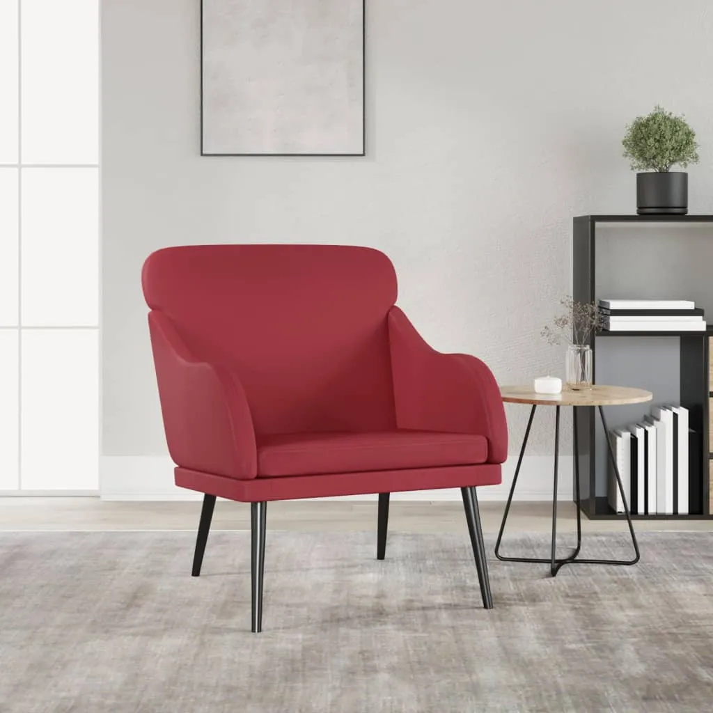 Fauteuil de salon rouge vin 63x76x80 cm, fauteuil club en simili cuir