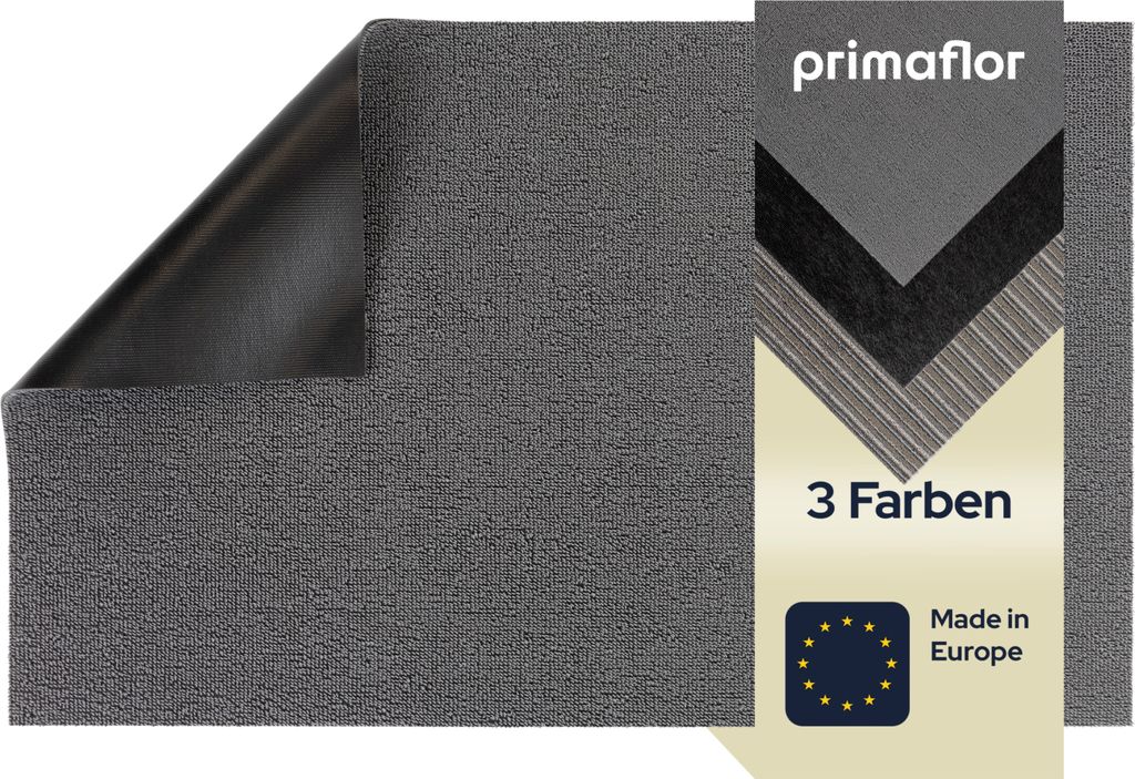 Primaflor Schmutzfangmatte INFINITY - Uni Grau - 50x80cm - 3 Farben - Anti-Rutsch Vinyl Fußmatte - 7mm dicke Gummimatte