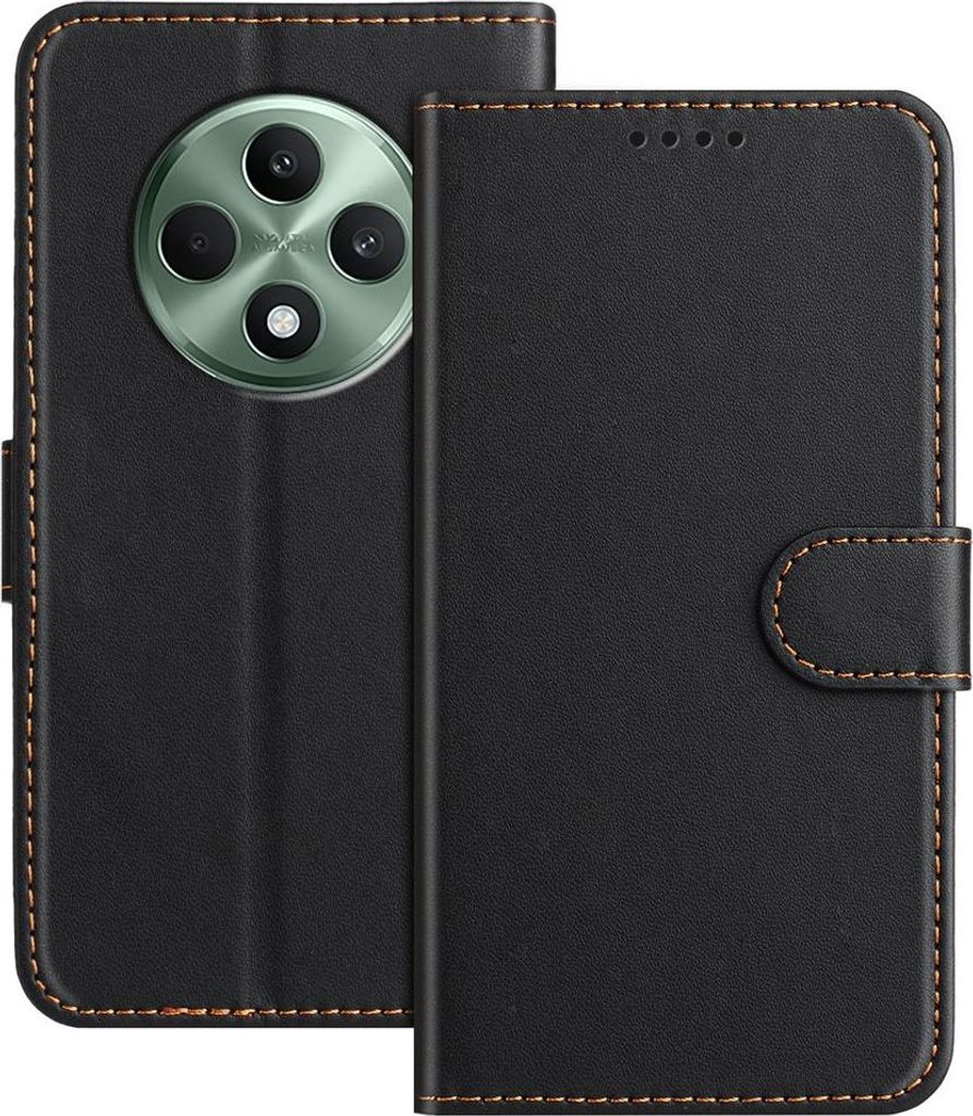 Hülle für Oppo Reno12 F/Reno12 FS - Phonesta Smooth Skin Book Wallet Klapphülle mit abnehmbarer Kordel - Schwarz