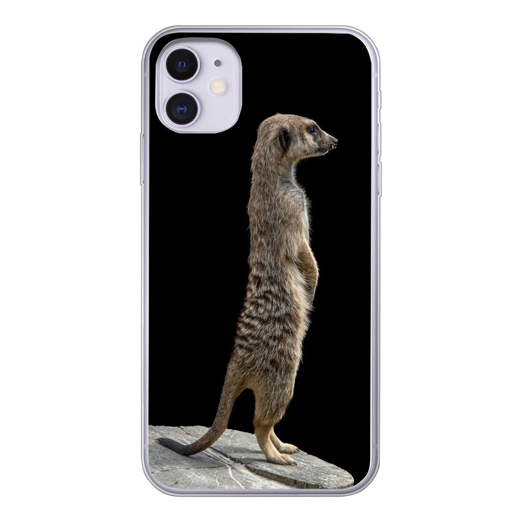 MuchoWow Handyhülle Schutzhülle Hülle für iPhone 11 Erdmännchen - Wilde Tiere - Schwarz Silikon Softcase Handy Hülle - Handytasche