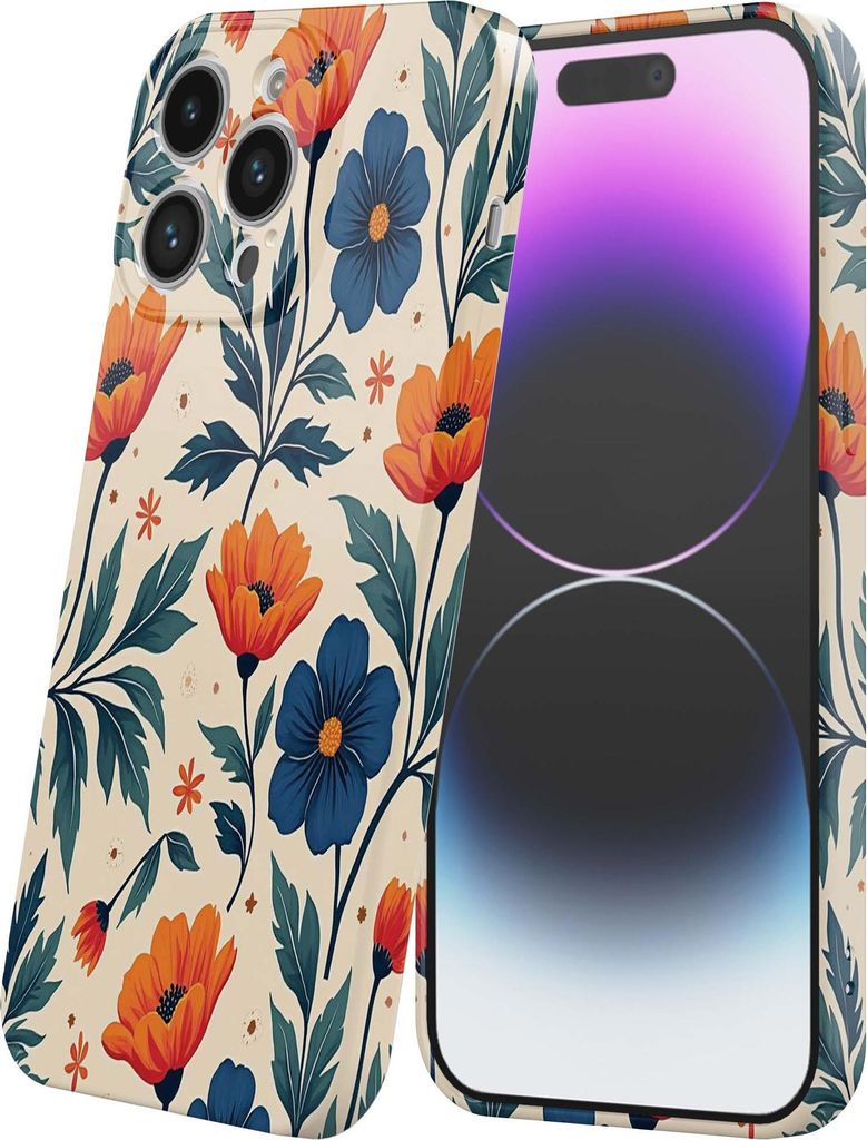 Smartphonica Handyhülle geeignet für iPhone 14 Pro Max mit Orange Blau Blumen Aufdruck - Flexible Softcase TPU - Backcover Case Orange Blau Blume...