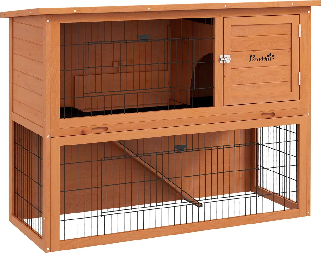 Cage à lapin pour jardin et terrasse 2 niveaux avec rampe d'accès bois