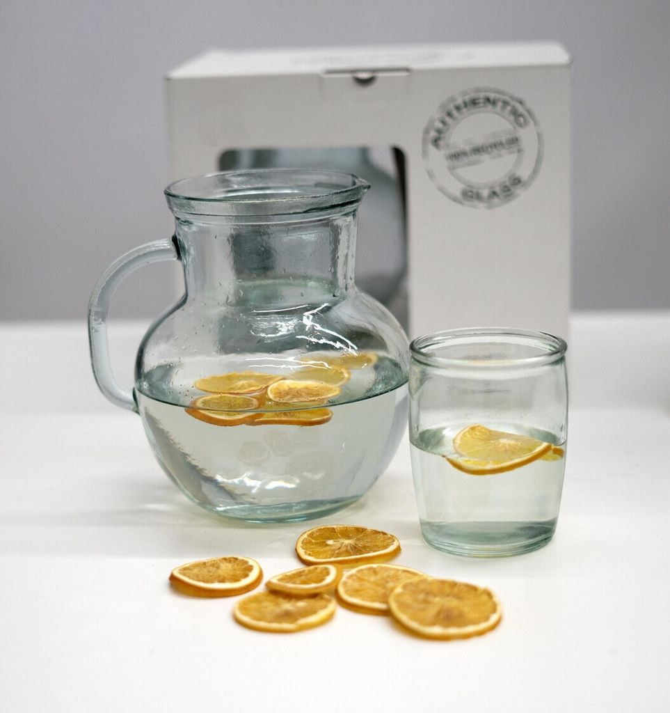 Glaskrug 2300 ml inkl 4 Trinkbecher 430 ml Set Recycling-Glas