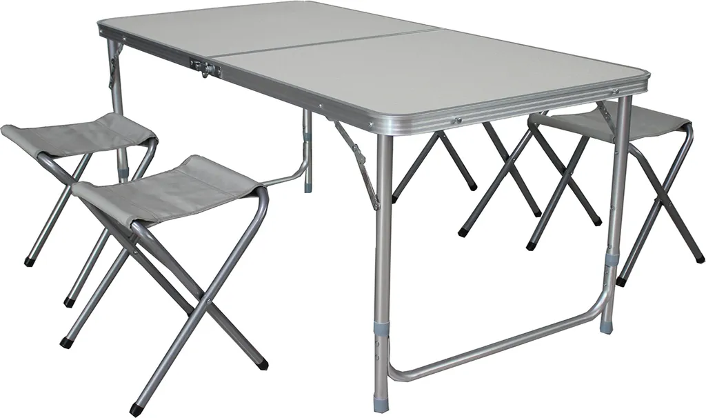 Set Mobili da Campeggio Salvaspazio: Tavolo + 4 Sgabelli Alluminio