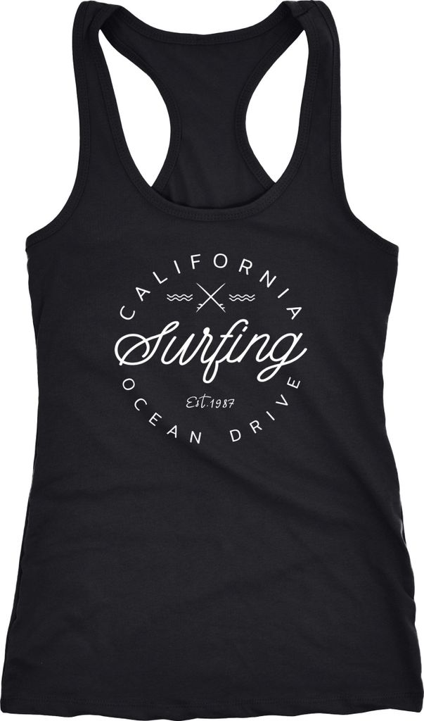 Damen Tank-Top California Surfing Ocean Drive Summer Racerback Neverless schwarz XXL