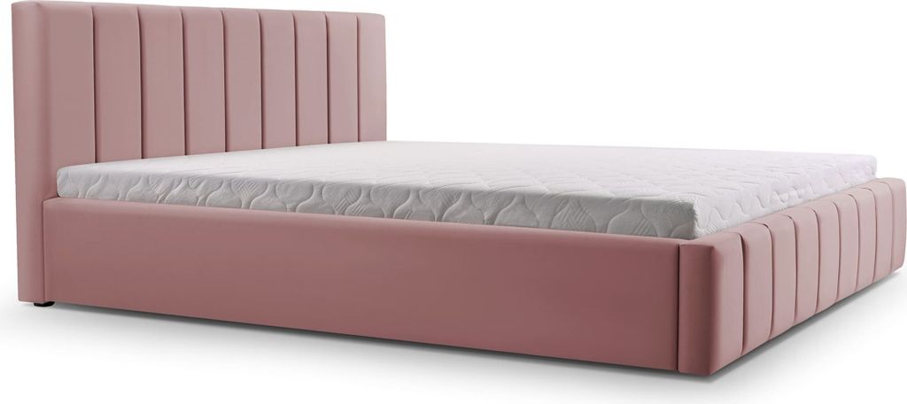 MOEBLO Polsterbett Bett 01 – Doppelbett mit Kopfstütze, Rahmenbettgestell, Bettkasten, Lattenrost und gepolstertem Kopfteil - 180x200 - Misty Ro...