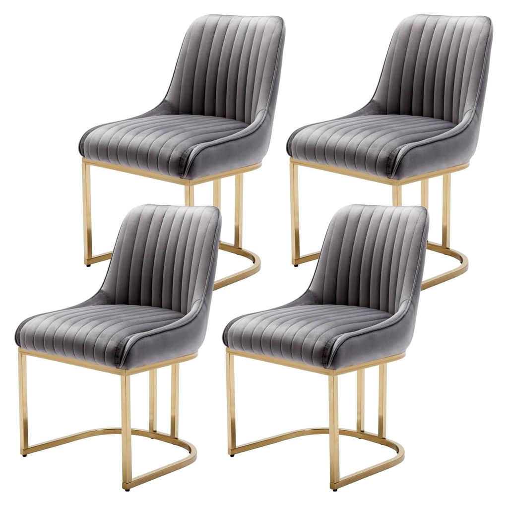 Esszimmerstühle 4er Set, Polsterstühle mit Metallbeinen aus Samt, Sessel für Esszimmer, Küche, Wohnzimmer und Schlafzimmer, Grau