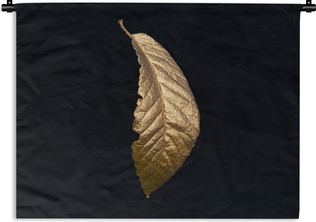 MuchoWow Wandteppich Wandbehang Blätter - Luxus - Gold - Schwarz - Natur 90x67.5 cm Tapisserie Dekoration Wandtuch - Fototeppich - Wand-Skulpturen