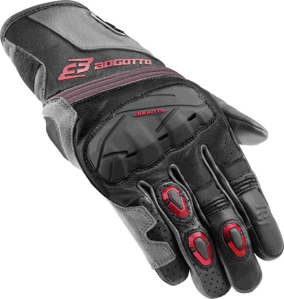 Bogotto Zello perforierte Motorrad Handschuhe, schwarz/grau/rot, L