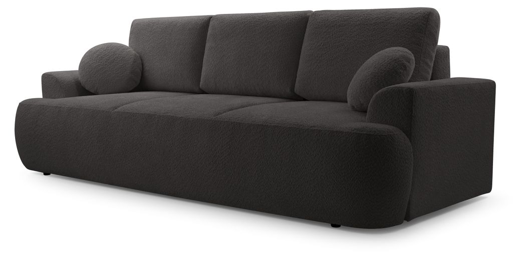 Sofa FILO mit Schlaffunktion, Schlafsofa, Wohnzimmersofa, Couch, Soffa, Bettsofa, Bucle-Stoff – Schwarz CORAL 60