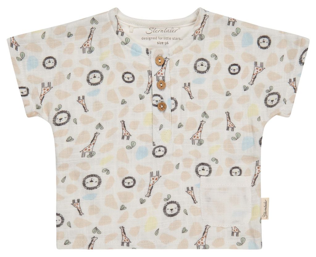 Sterntaler Kinderhemd im Safari-Stil mit kurzen Ärmeln, Leinenoptik und Kokosnussknöpfen