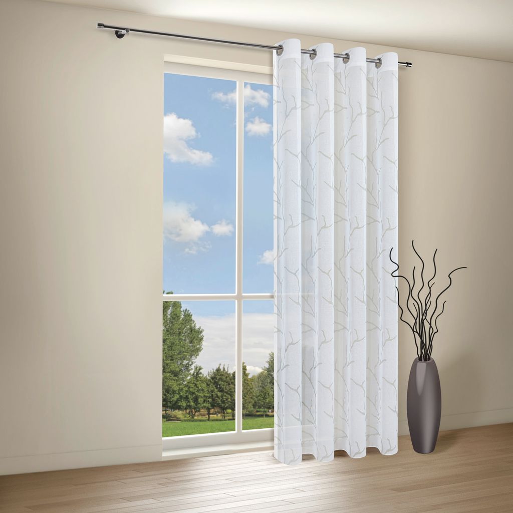 Gerster Ösenschal Druck "Äste" B = 140 x H =235 cmTransparent We Äste weiß