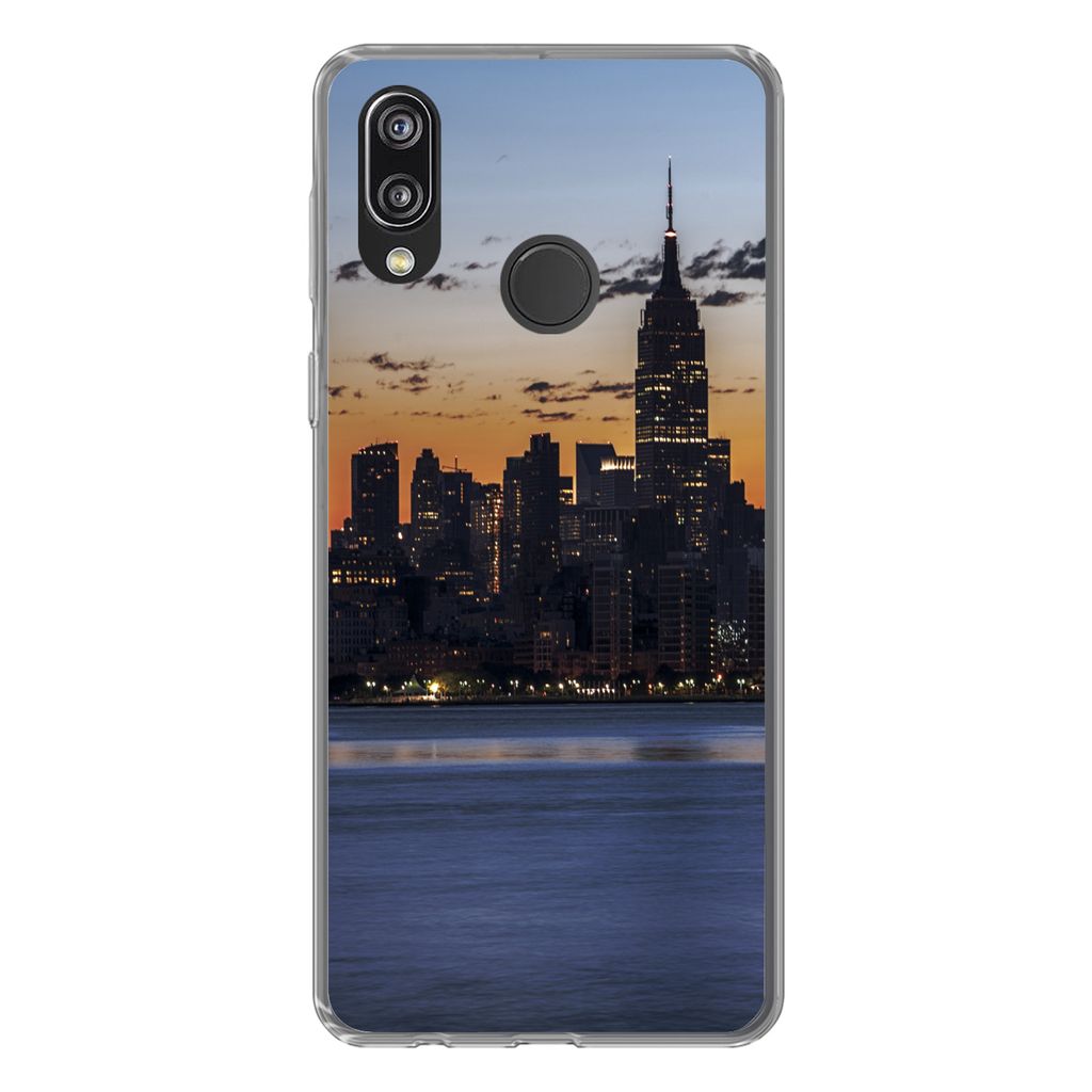 MuchoWow Handyhülle Schutzhülle Hülle für Huawei P20 Lite (2020) New York - Skyline - Amerika Silikon Softcase Handy Hülle - Kartenhalter