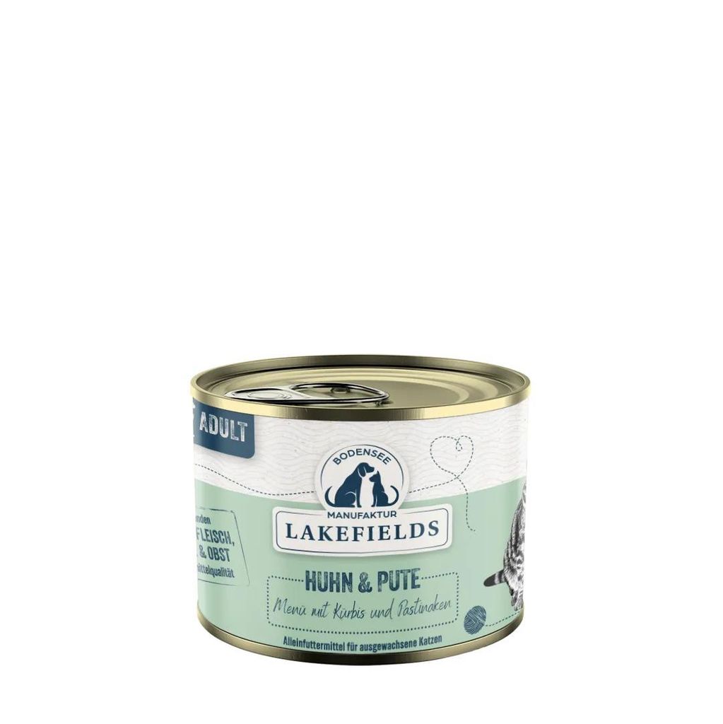 Lakefields Nassfutter Katzenfutter für Katzen Menü Huhn und Pute mit Kürbis, Pastinake und Fenchel