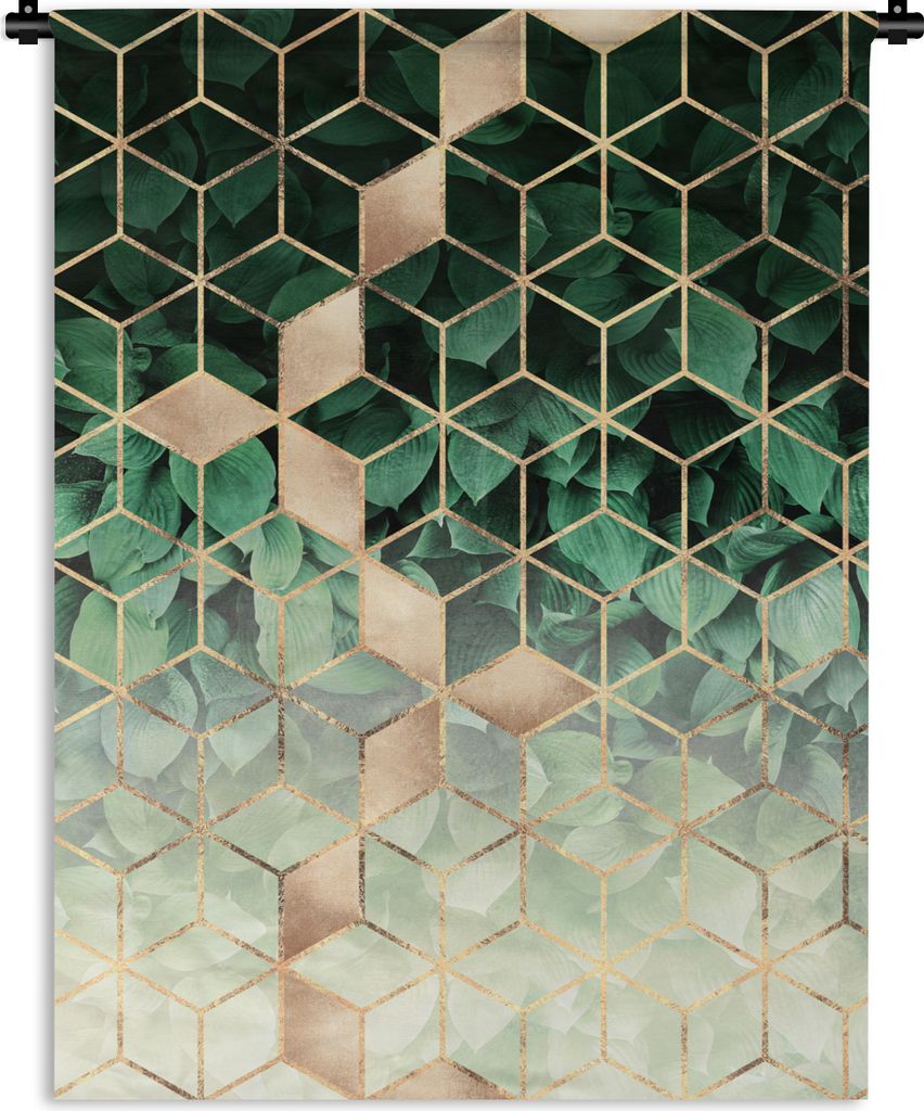 MuchoWow Wandteppich Wandbehang Blätter - Gold - Würfel - Luxus 150x200 cm Tapisserie Dekoration Wandtuch - Wandaufhängung - Moderner
