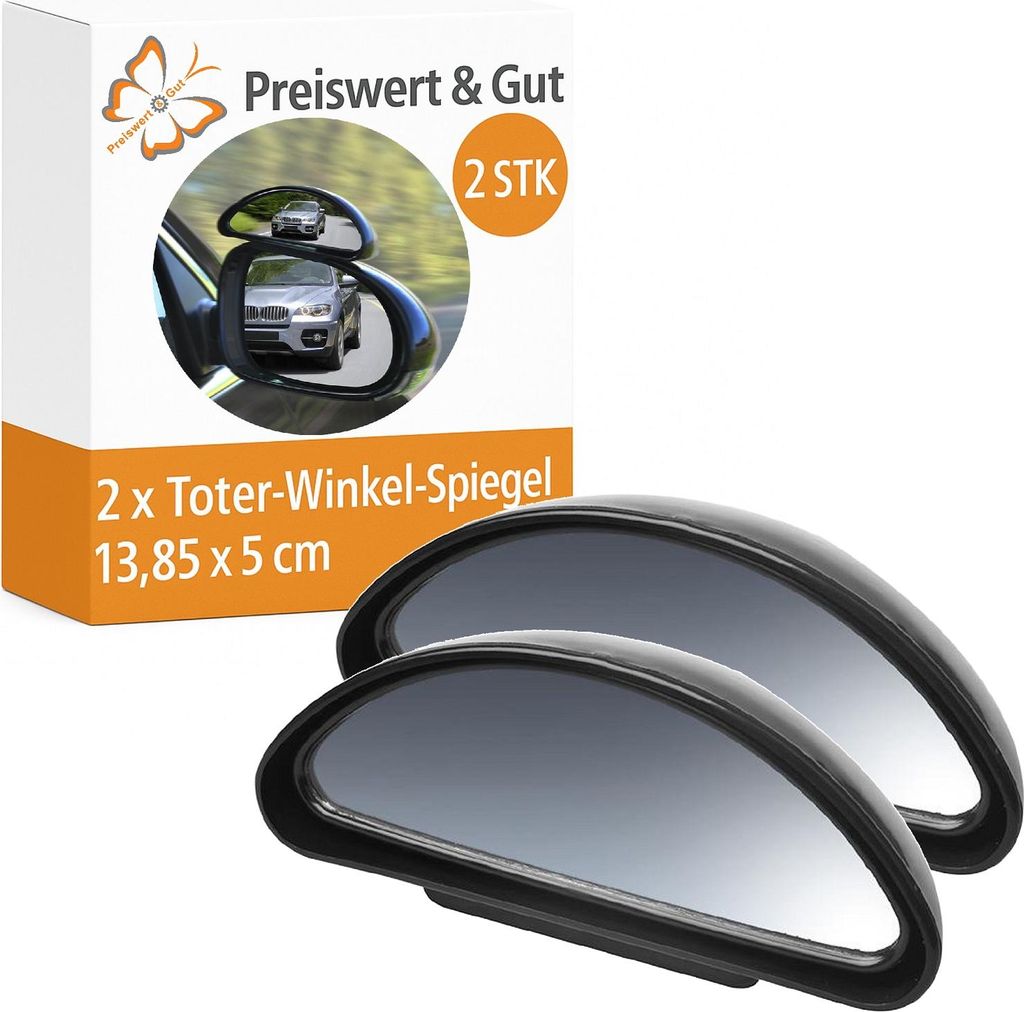 Toter Winkel Spiegel 2er Set Weitwinkel Zusatzspiegel 13,85 x 5 cm universal aufklemmbar witterungsbeständig für PKW LKW