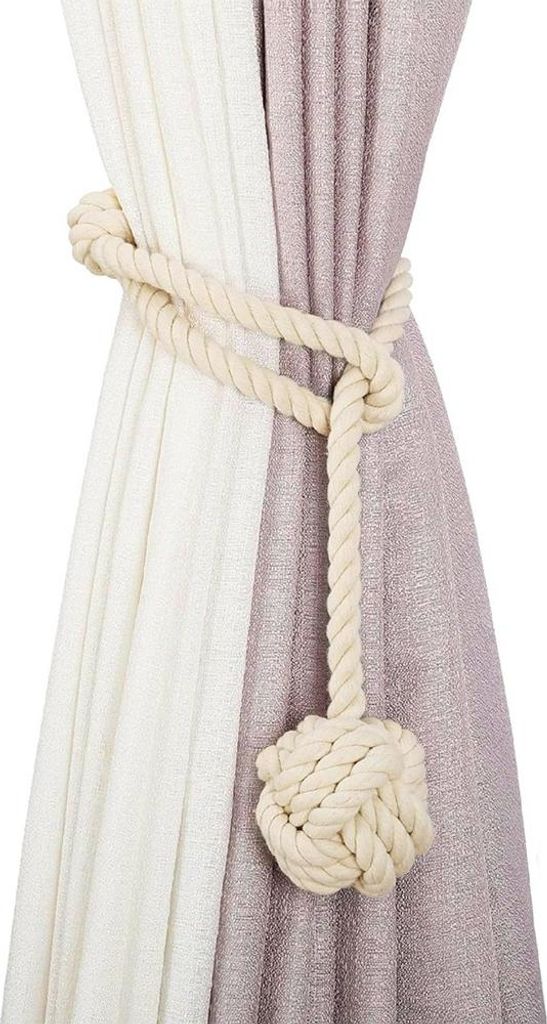 INF Handgefertigte Baumwollseil Gardinenhalter mit Kugel - 2er Set, Skandinavisch Beige