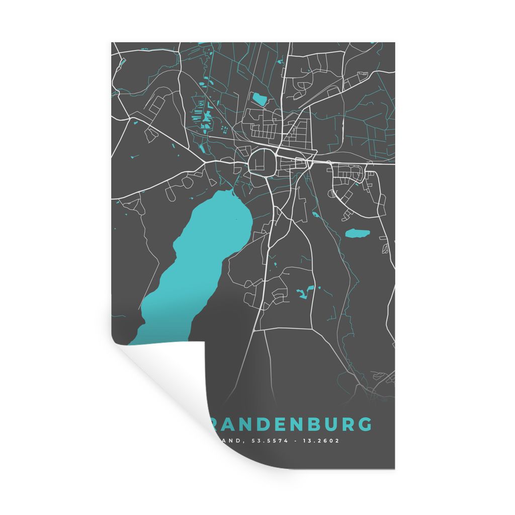 MuchoWow Wandtattoo Wandsticker Wandaufkleber Deutschland - Blau - Neubrandenburg - Stadtplan - Karte 60x90 cm Selbstklebend und Repositionierbar...