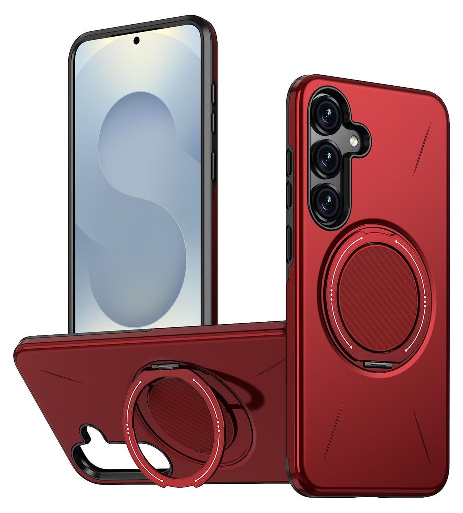 Magnetisch Hülle für Samsung Galaxy S25 FE, Stoßfeste Weich TPU und Hard PC Schutzhülle mit Ringhalter Ständer Rot
