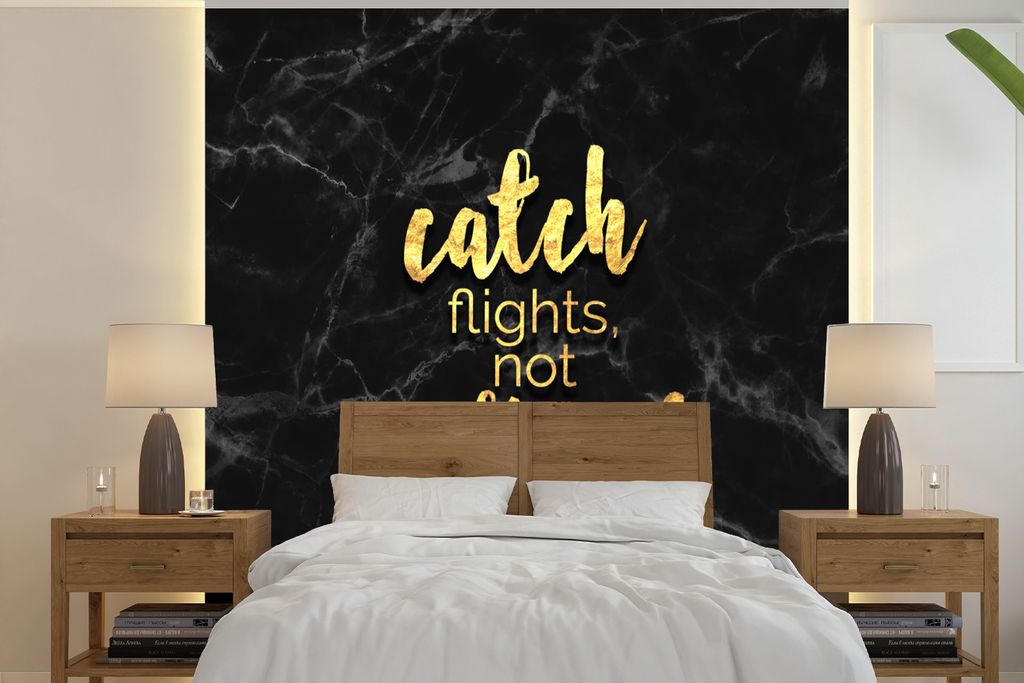 MuchoWow Fototapete für Wohnzimmer oder Schlafzimmer Wandtapete Vinyl Motivtapete Zitat - Reisen - Marmor - 280x280 cm - Hintergrundbild