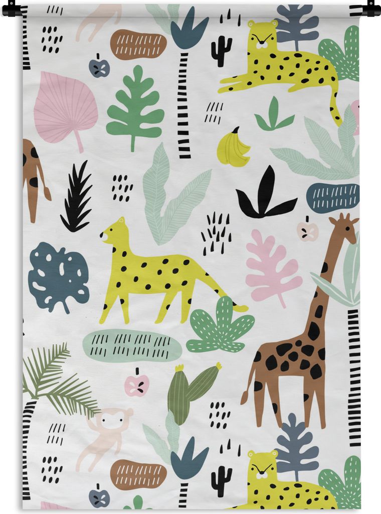MuchoWow Wandteppich Wandbehang Dschungel - Muster - Früchte - Tiere 60x90 cm Tapisserie Dekoration Wandtuch - Foto-Teppich - Abwaschbar