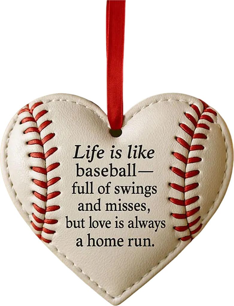 Herzförmiger Baseball-Weihnachtsbaumschmuck, sportlicher Anhänger zum Aufhängen, Geburtstags- oder Valentinstagsdekoration