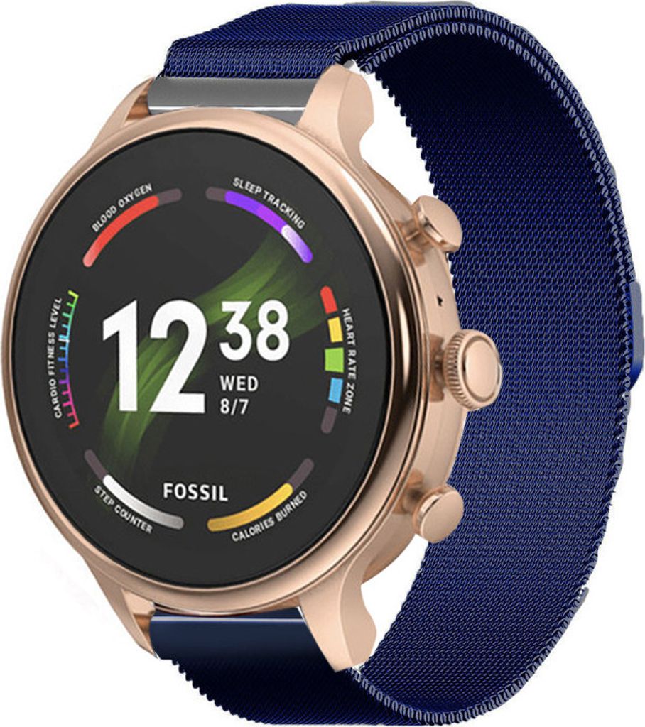Strap-it Milanese - Kompatibel mit Fossil Gen 6Armband 42mm Fossil uhrenarmband Fossil ersatzarmband Edelstahl für Smartwatch 18mm Armband Blau 18mm