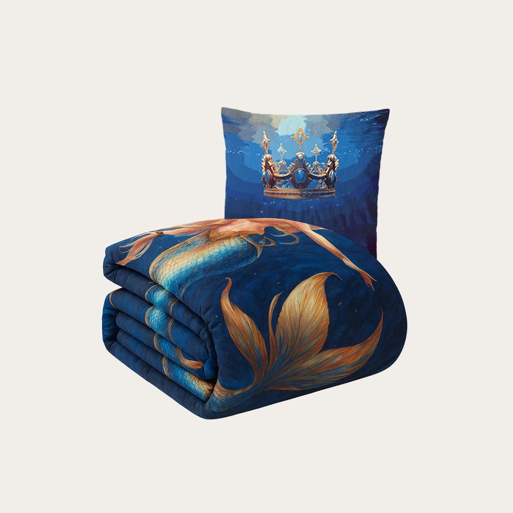 HappyBed - Bettdecke für das ganze Jahr 140x200 cm - Waschbare Bettdecke ohne Bezug - Bedruckte Bettdecke ohne Bezug - Bettwäsche - mermaid