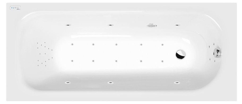 Polysan EBRO Whirlpool-Badewanne, 170x75x39cm, Highline Hydro-Air, Chrom