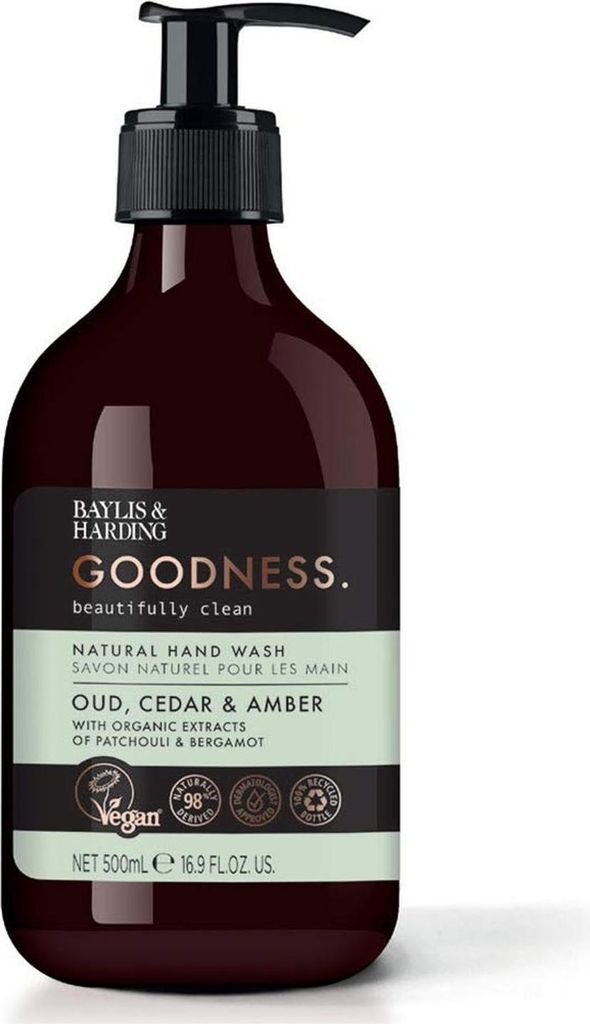 Goodness tekuté mýdlo, handzeep Oud, Cedar & Amber, Productafbeelding 
