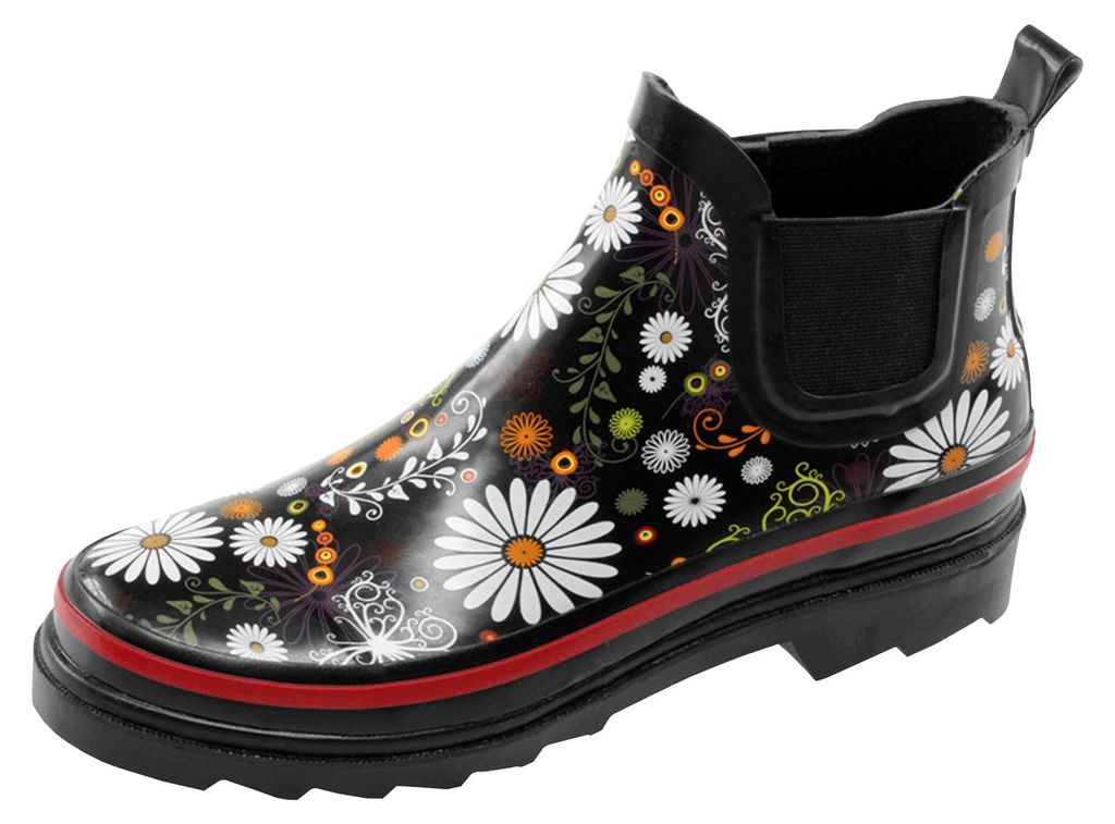Beck Damen Gummistiefel Regenstiefel Kurzschaft Stiefel in schwarz mit Blumen