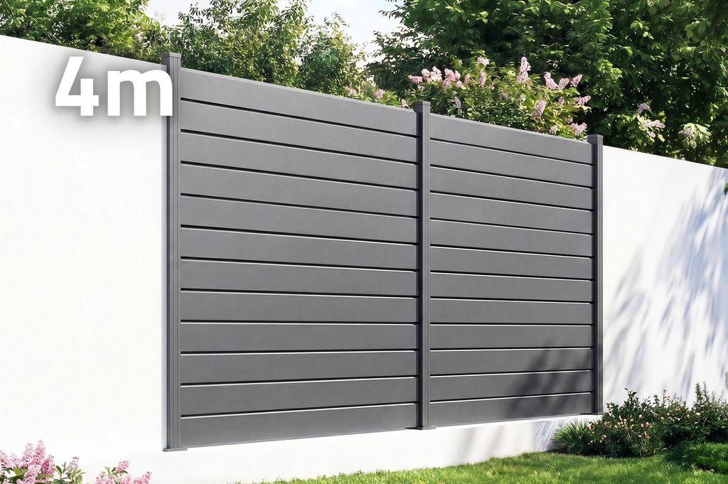 VANO 4 m H. 180 cm Grauer Lamellenzaun aus Aluminium Produktbild 