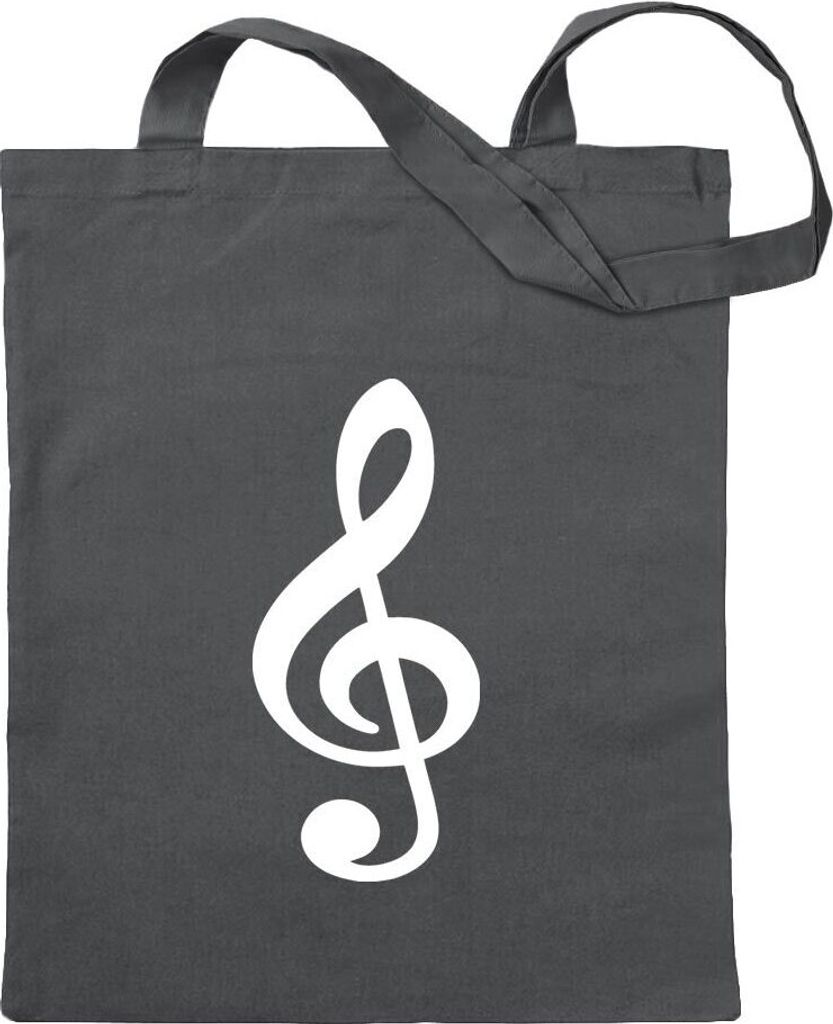 Kiwistar - Baumwolltasche - stahlgrau - Violinschlüssel Notenschlüssel - Tragetasche Stoffbeutel Umhängetasche Langer Henkel