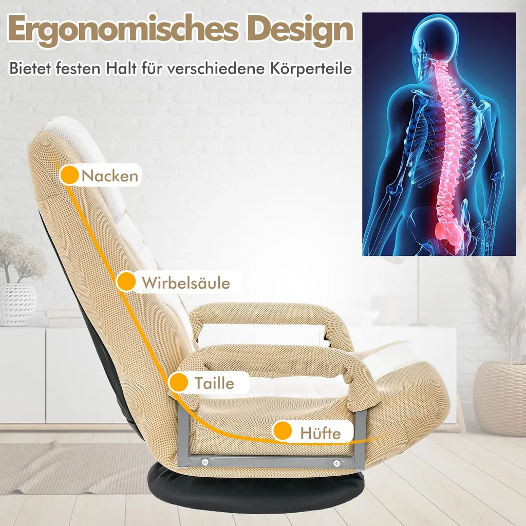 Fauteuil de sol pivotant avec dossier ajustable pour salon et bureau