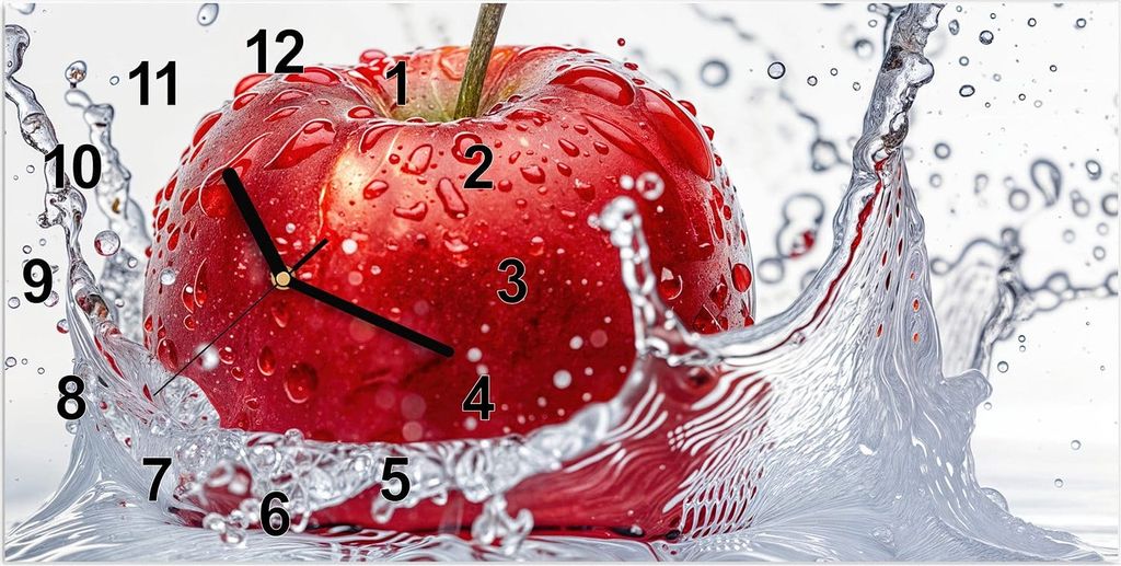 Wanduhr aus Glas mit Motiv Spritzender Apfel- 60 x 30 cm - inkl. Aufhängesystem