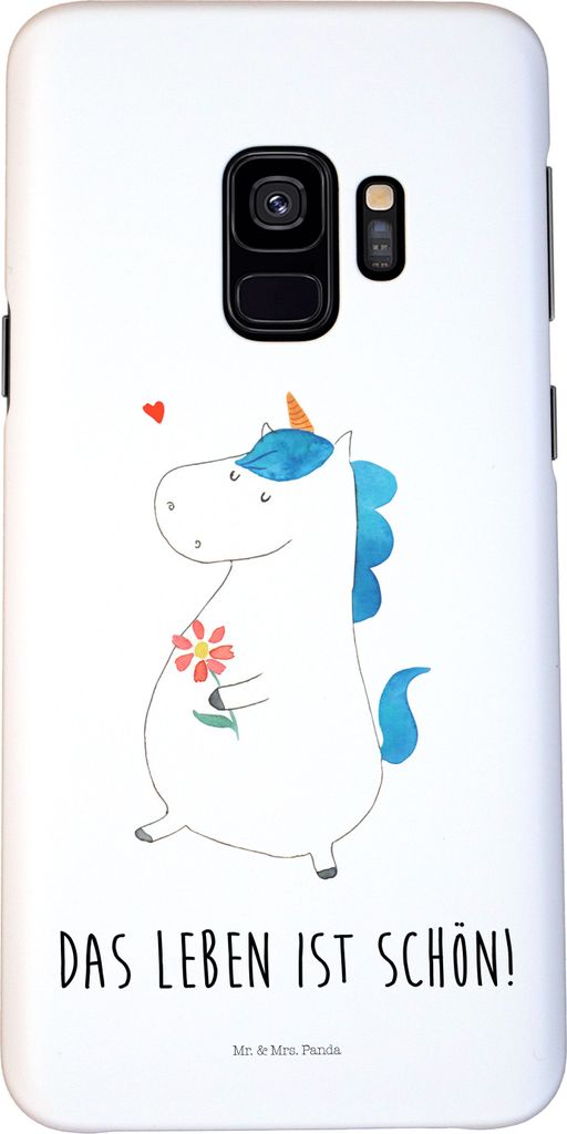 Mr. & Mrs. Panda Samsung Galaxy S9 Handyhülle Einhorn Spaziergang - Weiß - Geschenk, Cover, Handy Schutzhülle, Mutter, Unicorn, Blumen, Case, H...