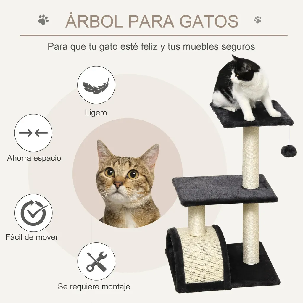 Tour à grimper pour chat sur 2 niveaux avec troncs à griffer gris