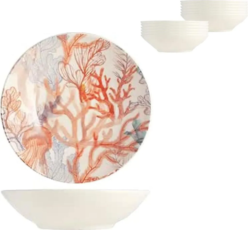 H&H Maya Bay Set de 12 Assiettes Creuses 20,5 cm en Grès de Qualité