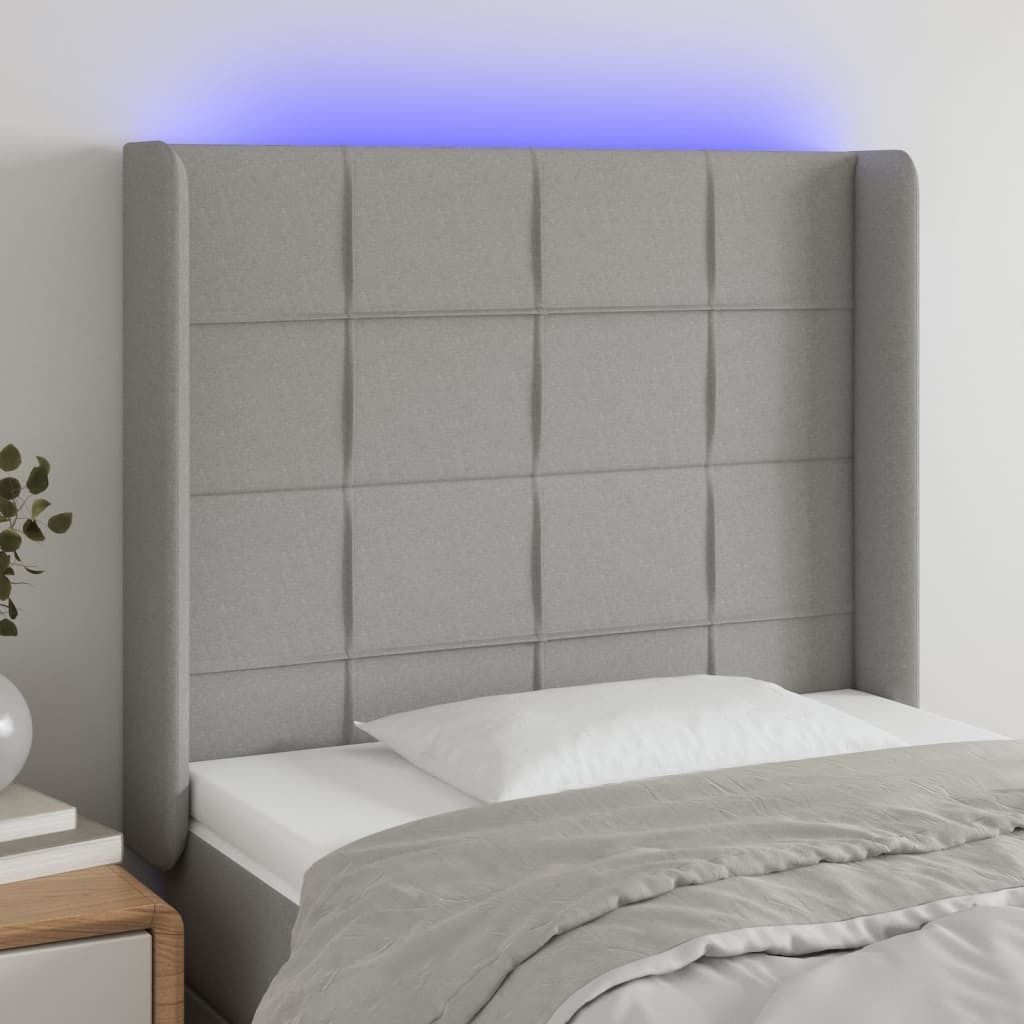 The Living Store LED Kopfteil Hellgrau 103x16x118/128 cm Stoff