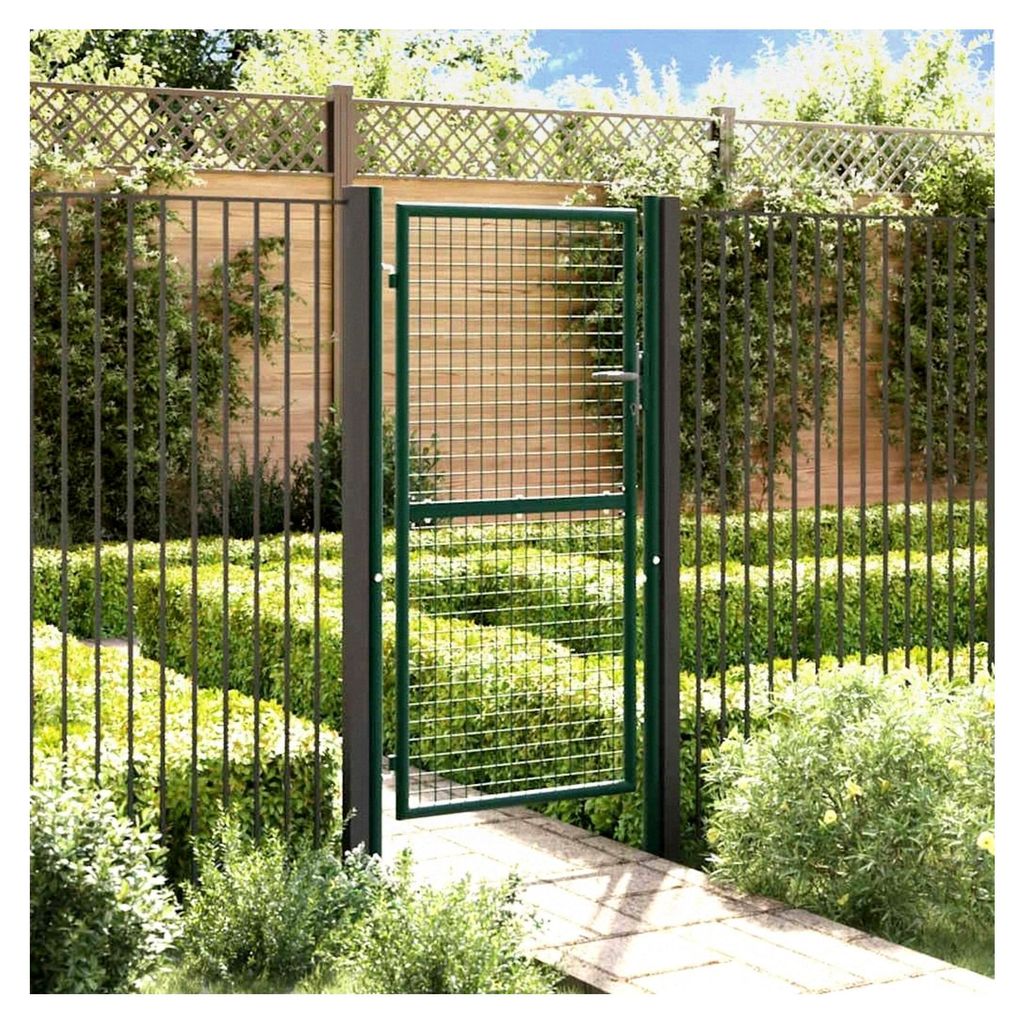 Zauntor aus Stahl in Grün 100x175 cm, pulverbeschichtet, abschließbares Gartentor für den Außenbereich, robuste Gartenpforte mit Pfosten und 3 ...
