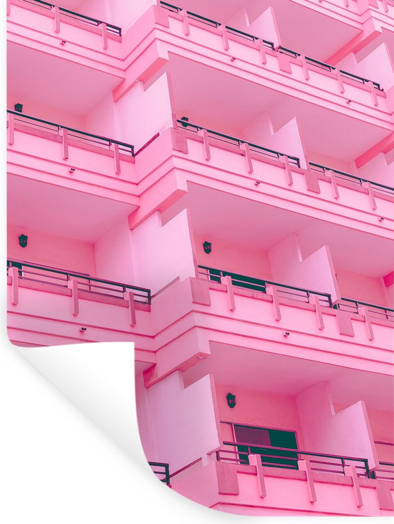 MuchoWow Wandtattoo Wandsticker Wandaufkleber Balkon - Sommer - Rosa - Architektur 120x160 cm Selbstklebend und Repositionierbar - Wierderverwend...