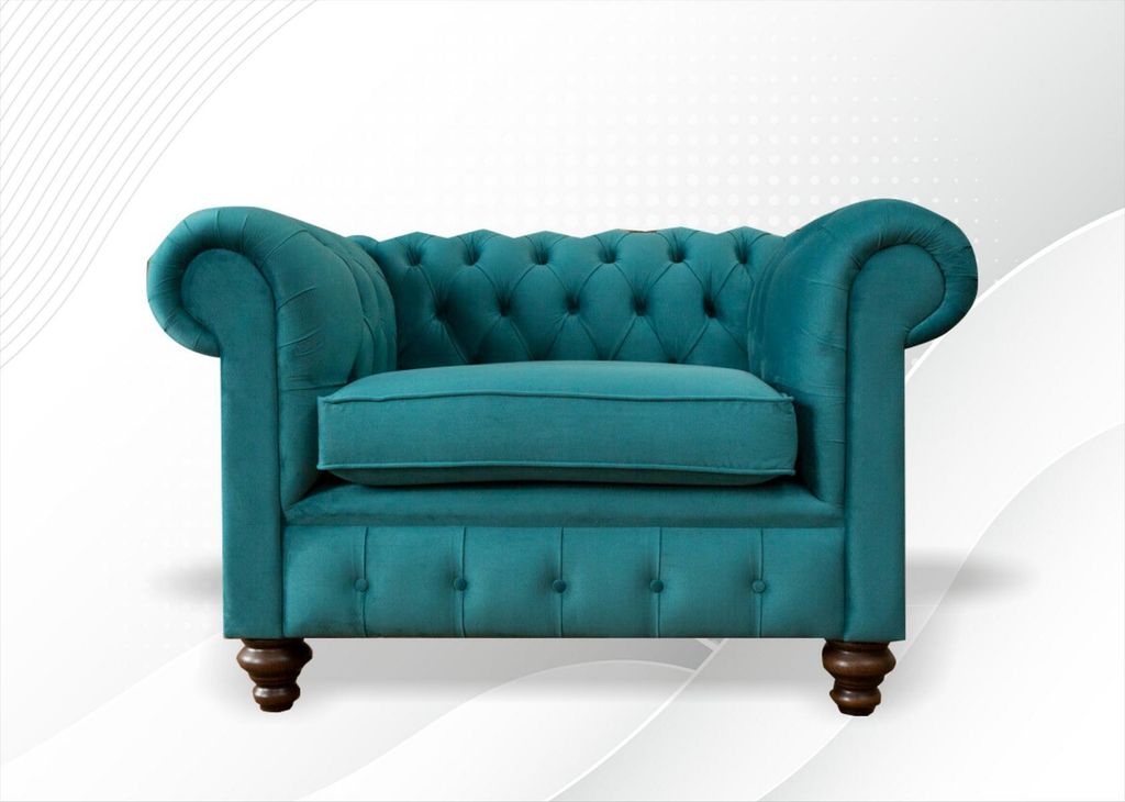 Turkis Grüner Sessel Chesterfield Textil Wohnzimmer Einsitzer Sofa Couch Polster