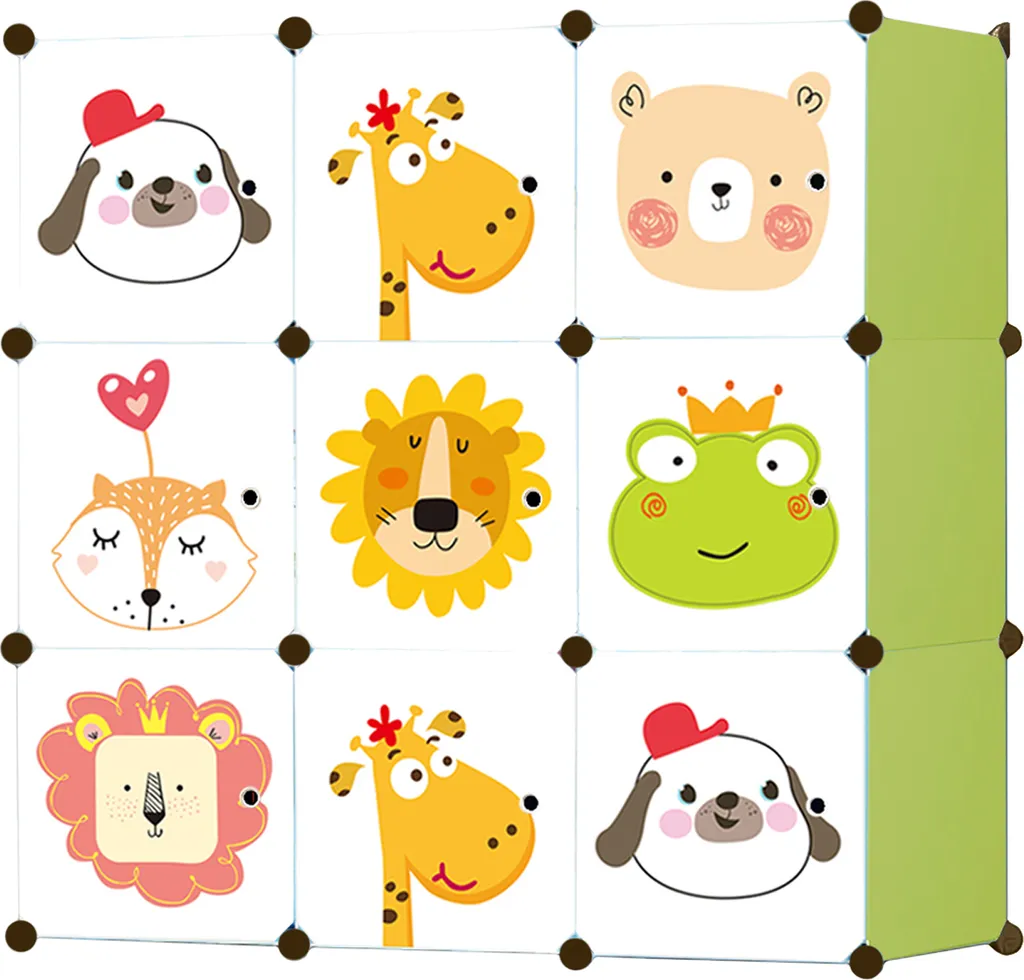 Étagère de rangement enfantine 9 cubes modulables décor vert féerique