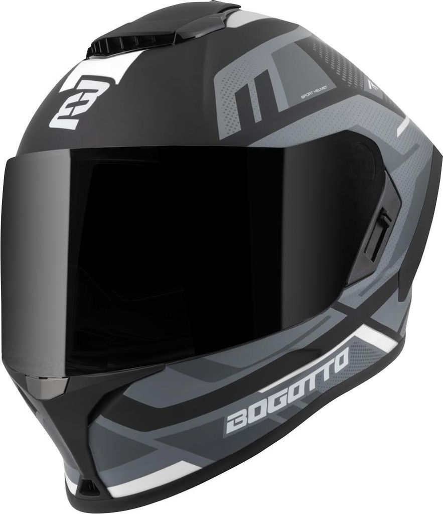 Bogotto Phantom Codex Fiberglass Helm, schwarz/grau/weiß, M