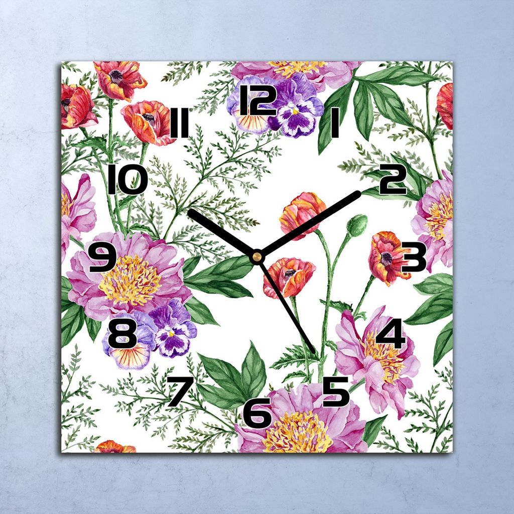 Wanduhr Echt-Glas-Küchenuhr Blumenstrauß Grün Quarz Lautlos 30x30 Deko Bilder