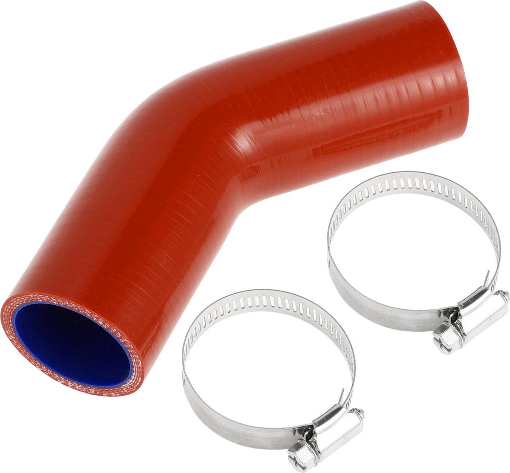 1 Satz 40mm/1,57" ID 90mm/3,54" Länge 45 Grad Rot Blau Auto Silikonschlauch mit Schellen Kühlmittelschlauch Universal
