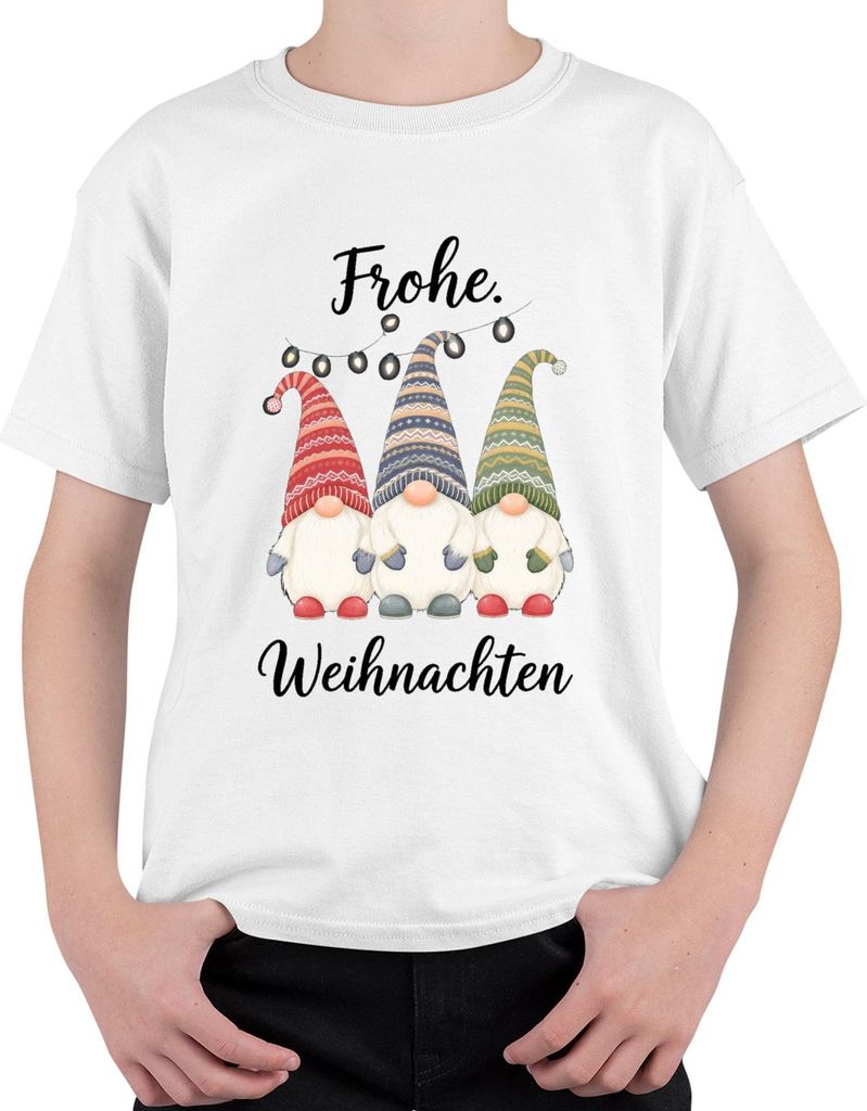 Frohe Weihnachten Weihnachtswichtel Gnom Lichterkette Wichtel Uni Kinder T-Shirt, Weiß, 116